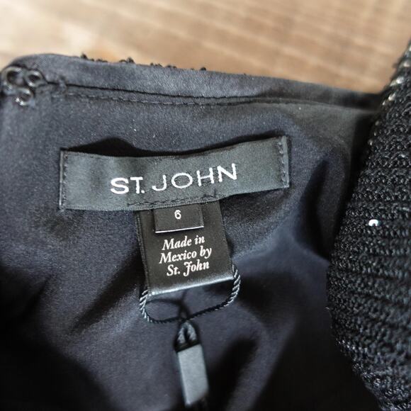 St John Dress Womens 6 Black Caviar Beaded Embellished Knit Cocktail NWT $1695 - Picture 7 of 12